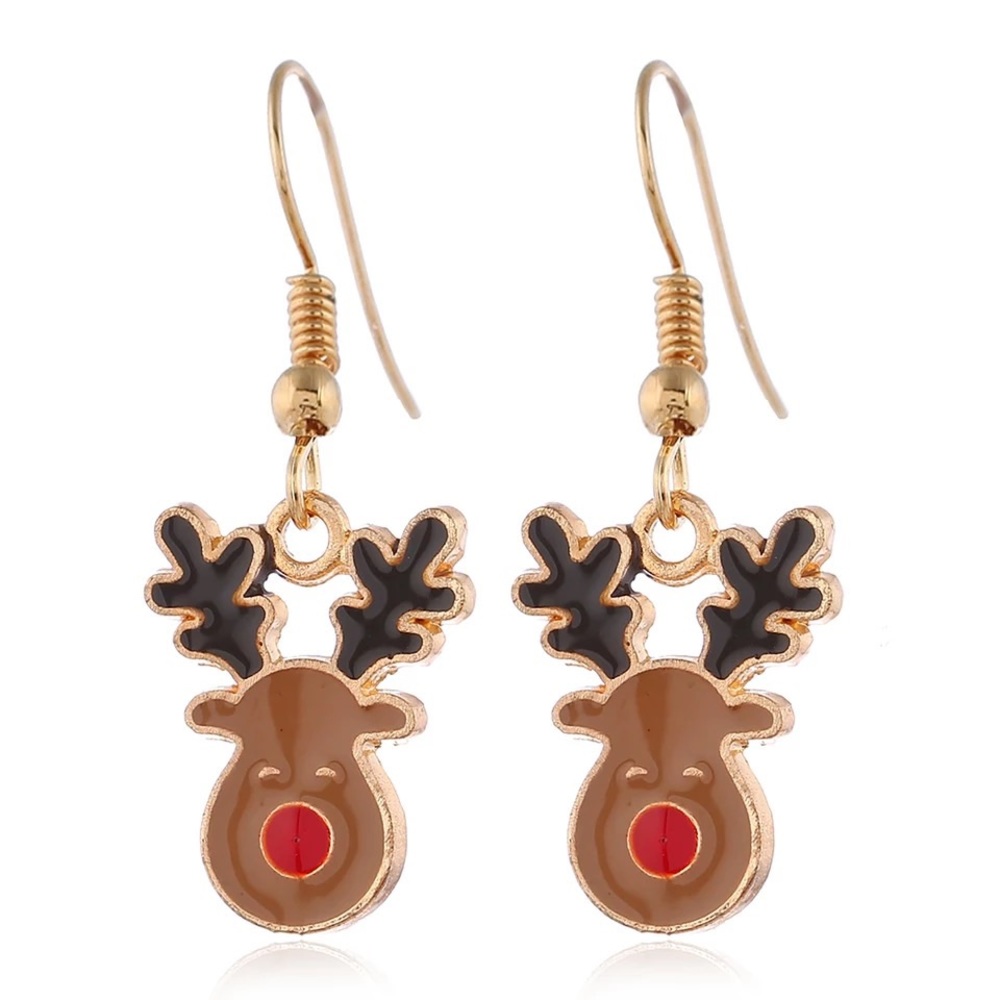 Christmas Reindeer Enamel Dangle Earrings - Picture 1 of 3